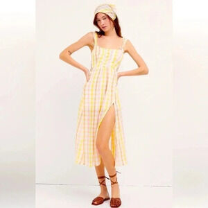 For Love and Lemons Rue Plaid Slit Midi Dress - Medium NWT